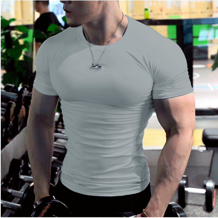 Men's fitness clothing, Gym & Summer sports, Quick-drying, Sweat-absorbent Elastic Tights Short-sleeved Training T-shirt, Running Shirts