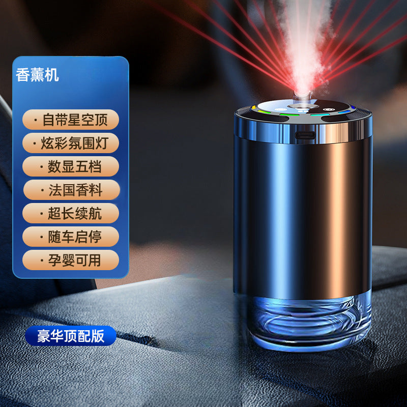Hot sell 3 in 1 car aromatherapy automatic sprayer, car high-end long-lasting light fragrance, deodorizing car humidifier with beautiful starry sky car roof effect!